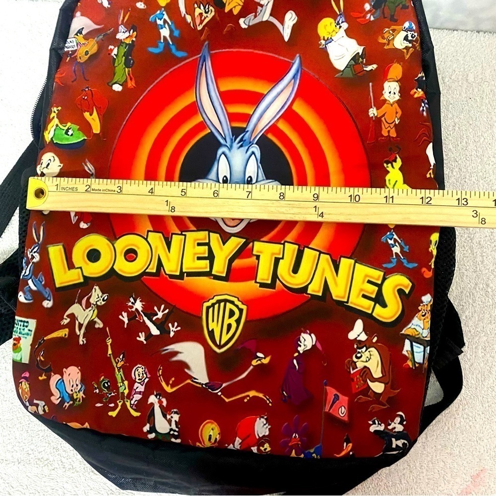 Looney Tunes Vintage Backpack Warner Bros Logo On Front Black/Burgundy EUC - Picture 7 of 7